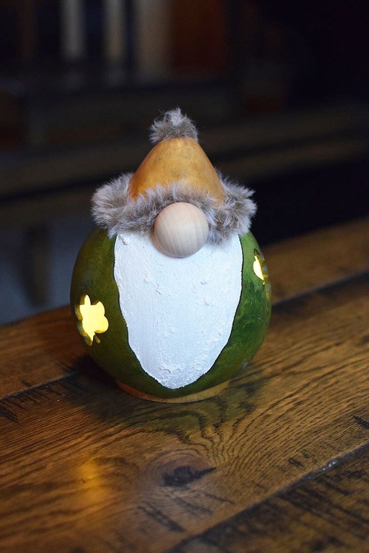 Lit gnome gourd front view