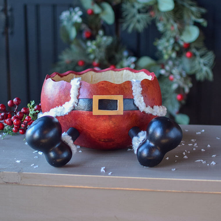 Santa Pants gourd candy dish at Meadowbrooke Gourds