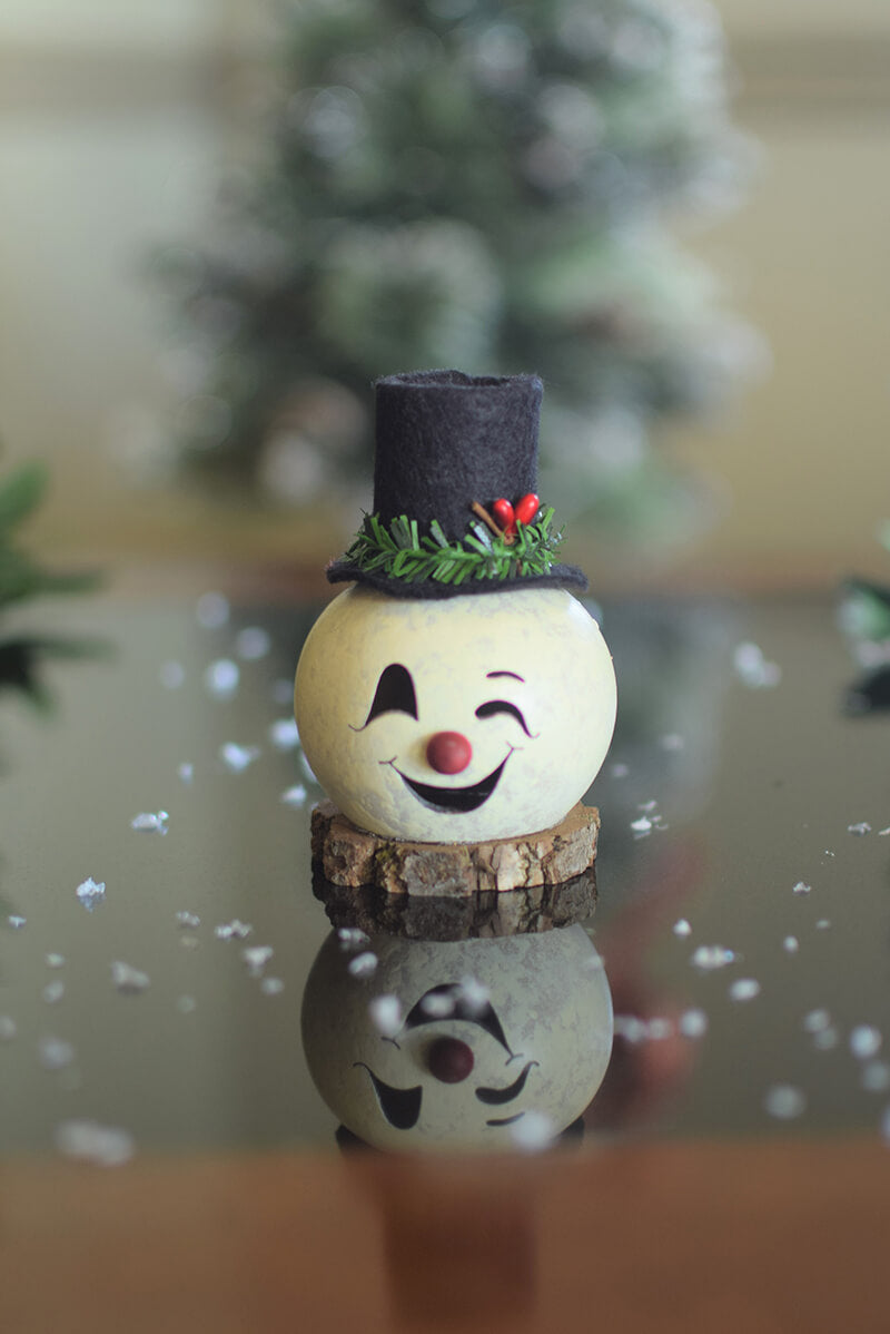 Tiny Clyde snowman head gourd  at Meadowbrooke Gourds