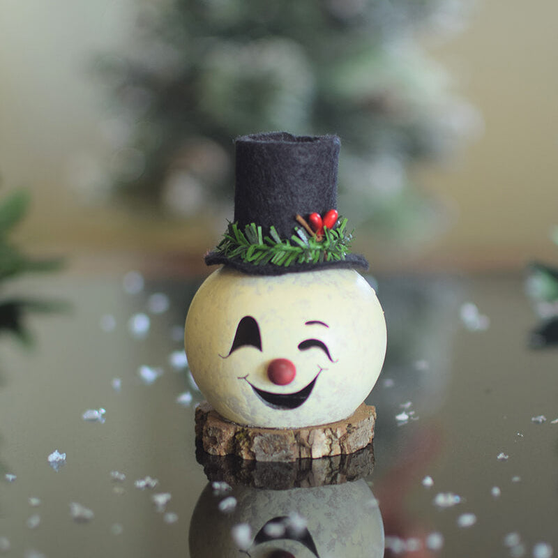Tiny Clyde snowman head gourd  at Meadowbrooke Gourds