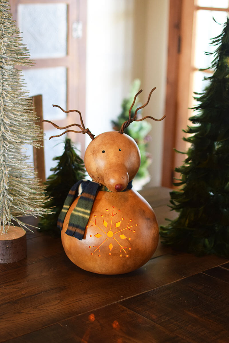 Lit reindeer gourd at Meadowbrooke Gourds