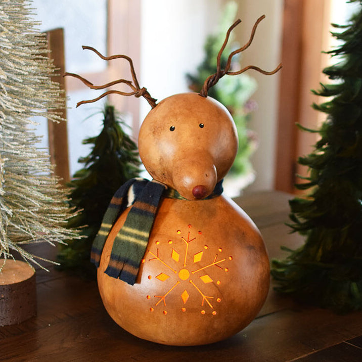 Lit reindeer gourd at Meadowbrooke Gourds