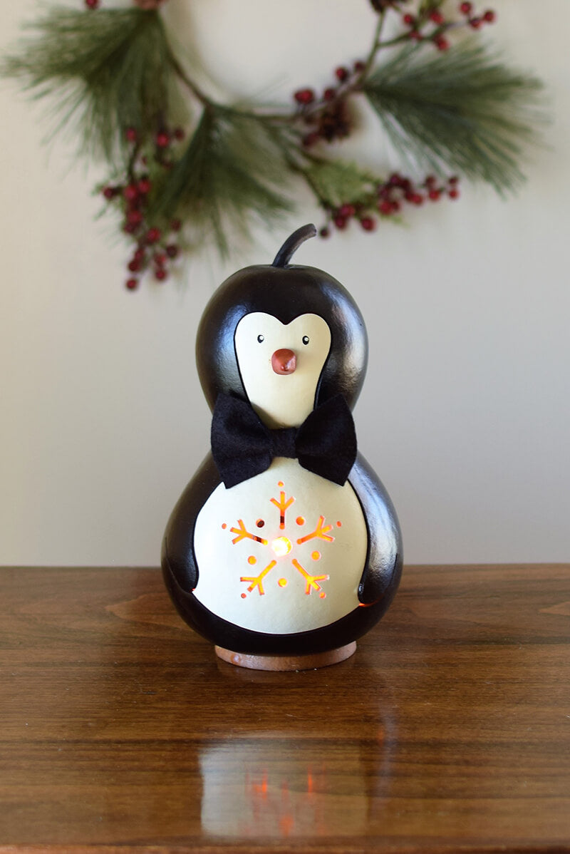 Parkin the penguin lit gourd  at Meadowbrooke Gourds