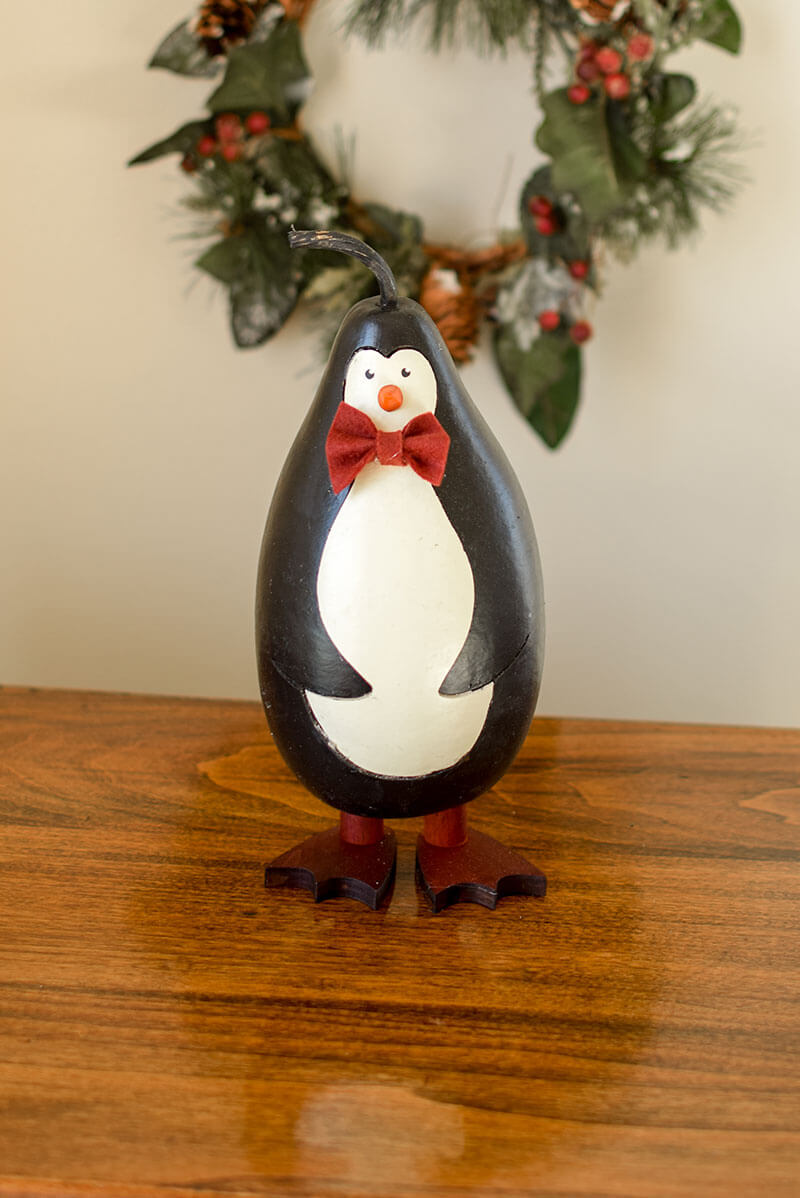 Boy Penguin gourd with wood legs